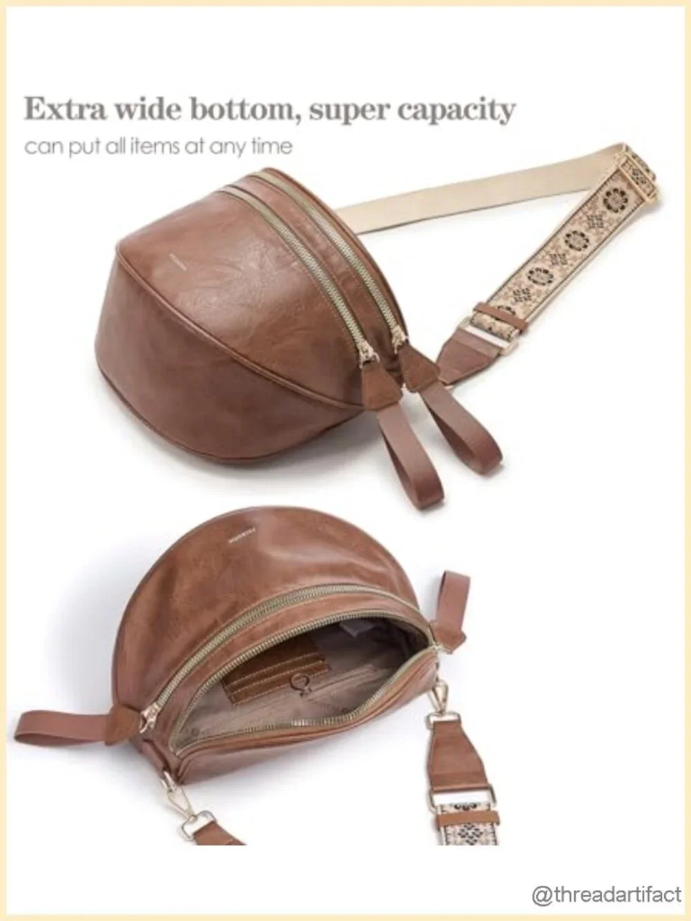 PU Leather Crossbody Bag with Gold Zipper Trendy Bum Bag for Women